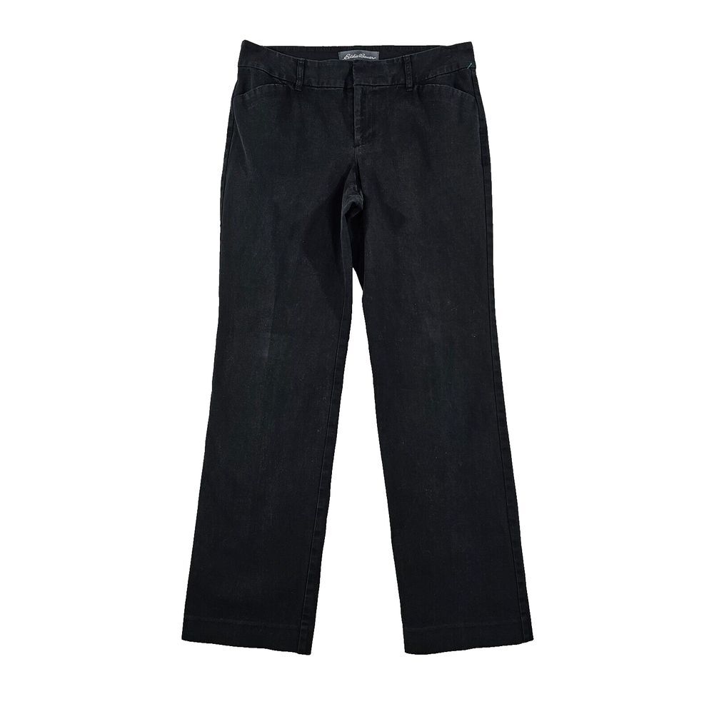 Eddie Bauer Womens Chino Pants Slightly Curvy Fit Straight High Rise Black 4S